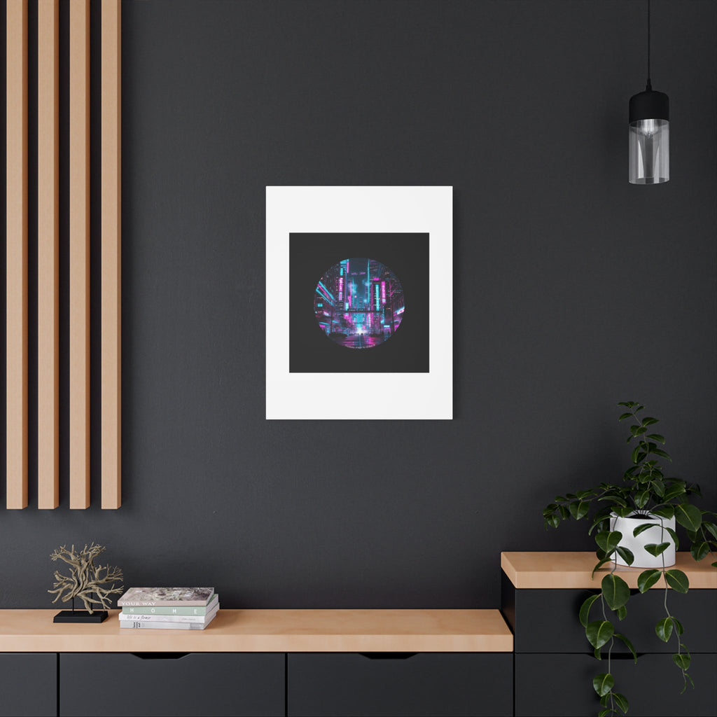 Neon Cyberpunk Cityscape Canvas | synthwave skyline, future city art