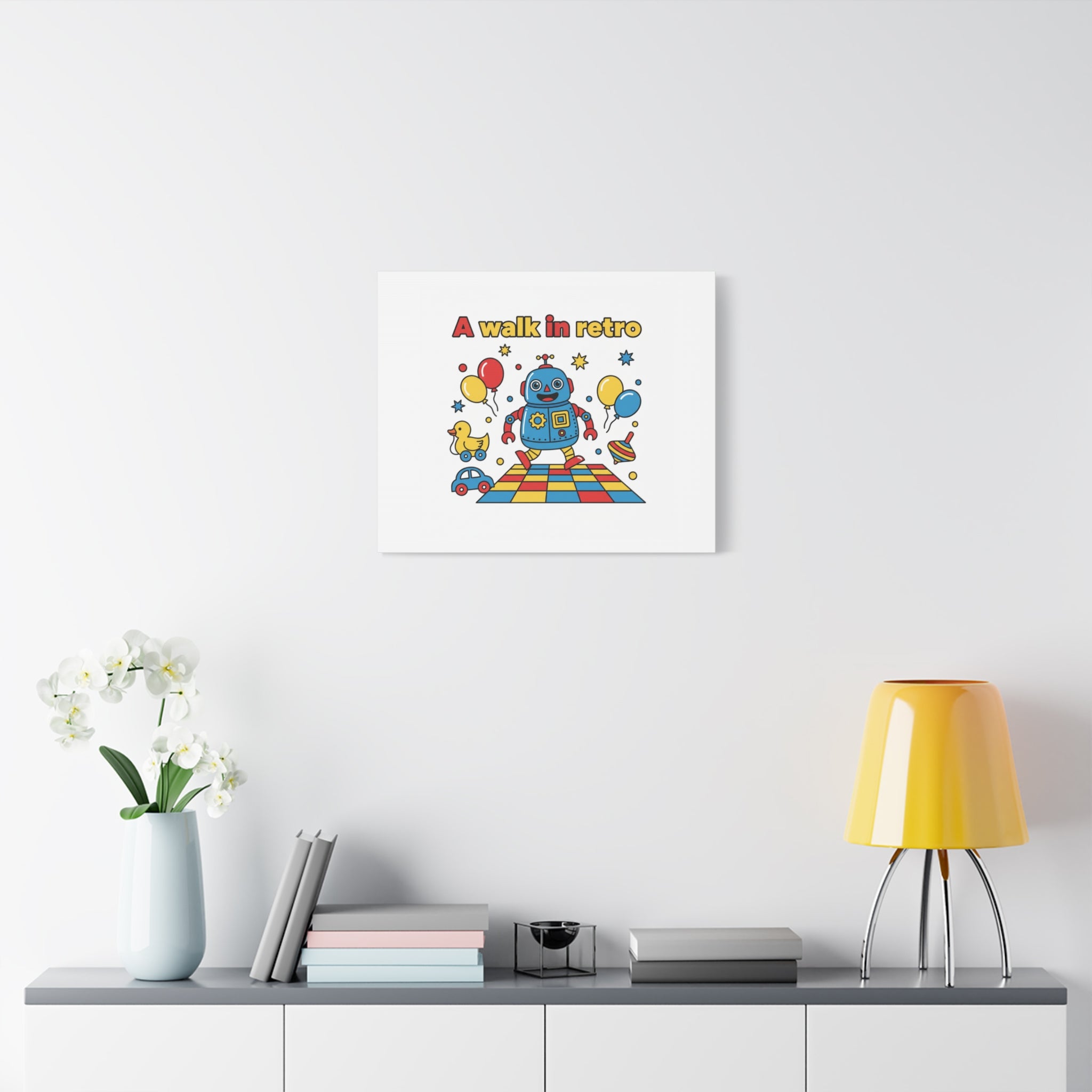 Retro Toy Robot Canvas | Throwback Kid, Primary Color Nostalgia