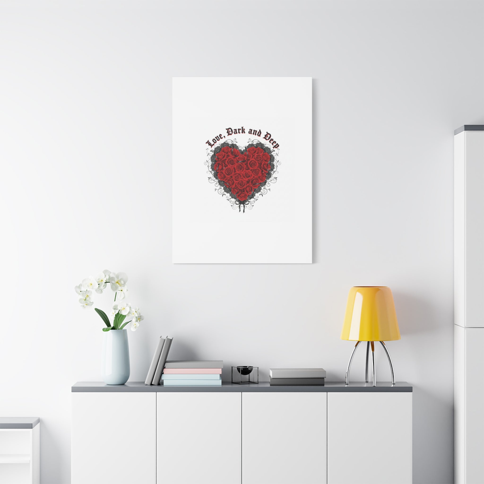 Love Dark and Deep Heart Canvas, Nu Romantic Gothic Romance, 80s Nostalgia