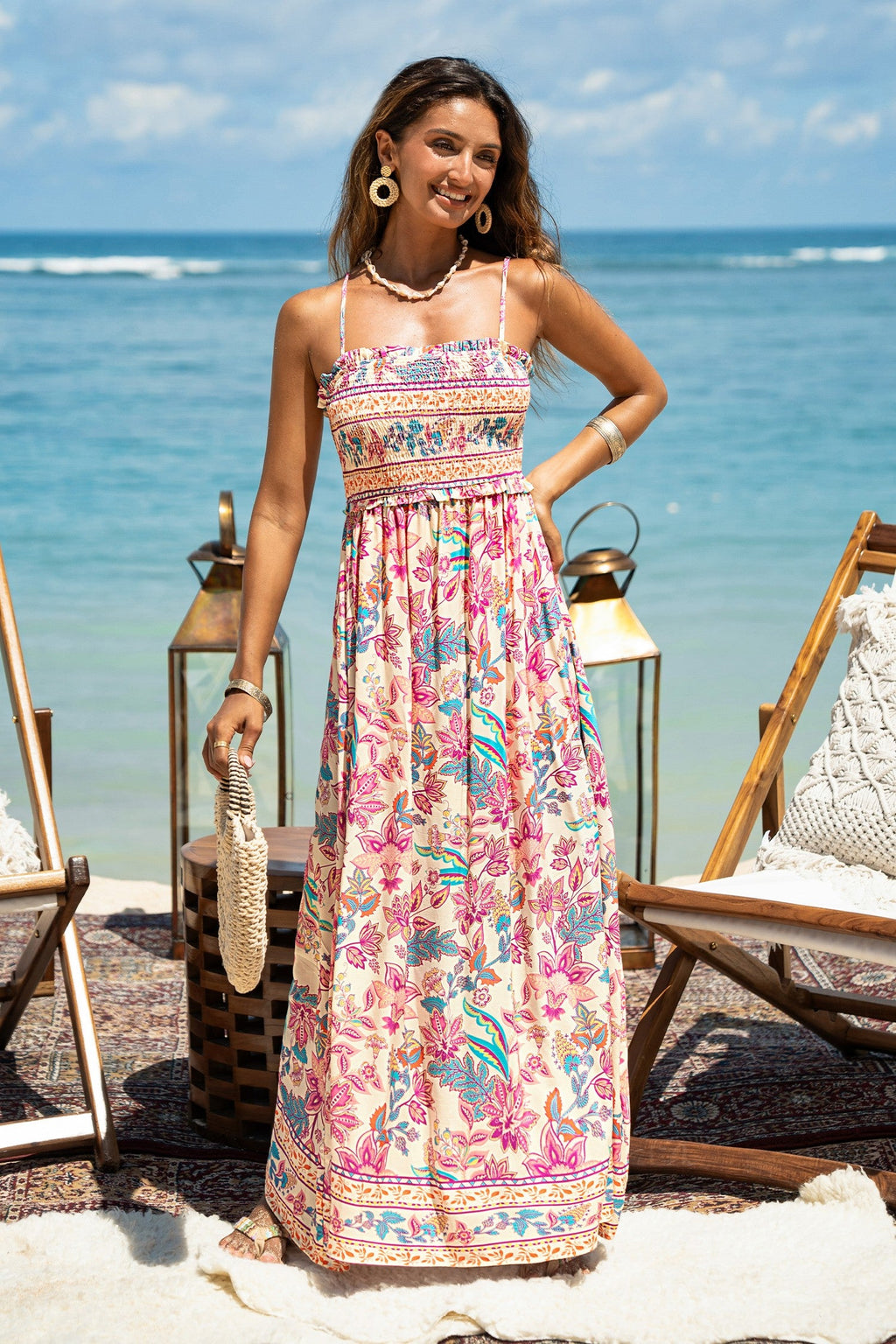 Cupshe Womens Papaya Punch Floral Maxi Beach Dress , Small