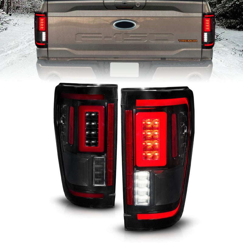 ANZO 21-23 Ford F-150 LED Taillights Seq. Signal w/BLIS Cover - Black Smoke 311474