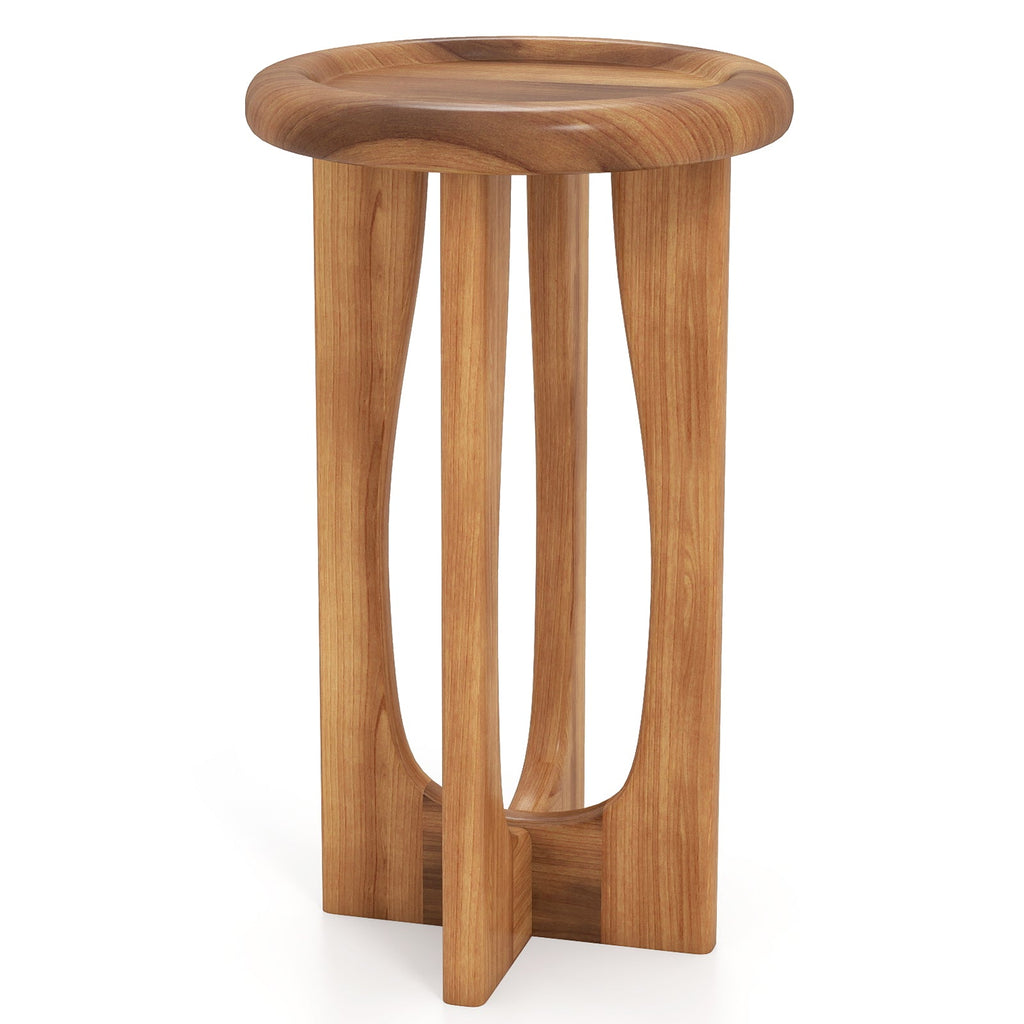 14 Inch Farmhouse End Table with Round Tray Top and Wood Cross Legs