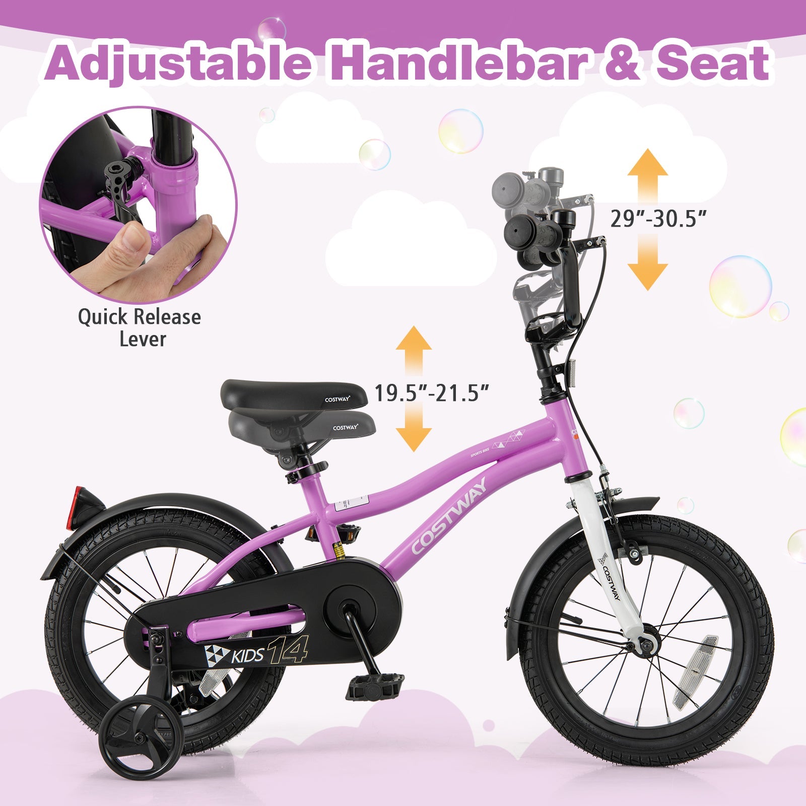 Kids Bike 14-Inch Children Training Bicycle with 2 Brake for 3-5 Years Old