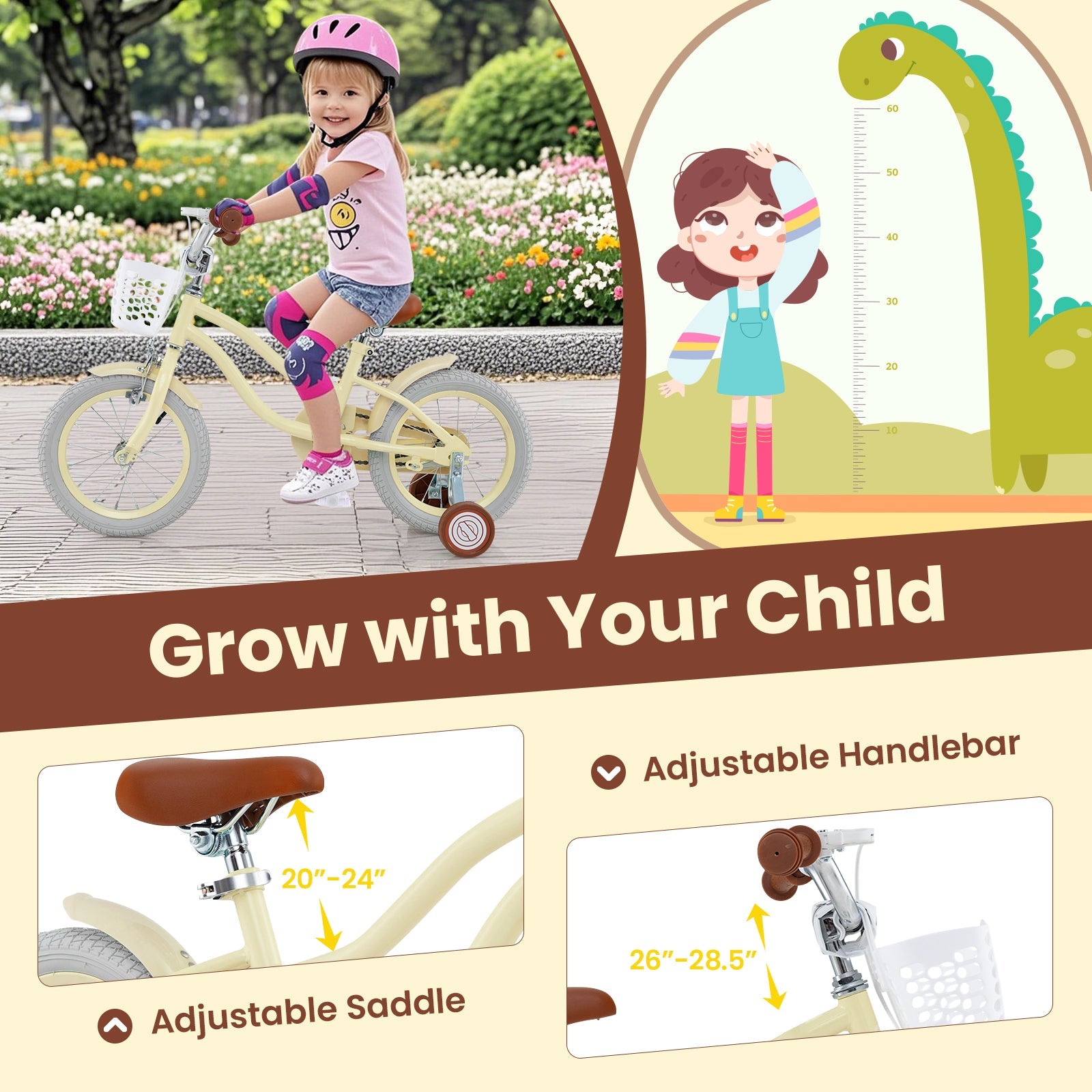 14 Inch Kids Bike Adjustable with Training Wheels Ages 3-8 Years Olds-14 inches
