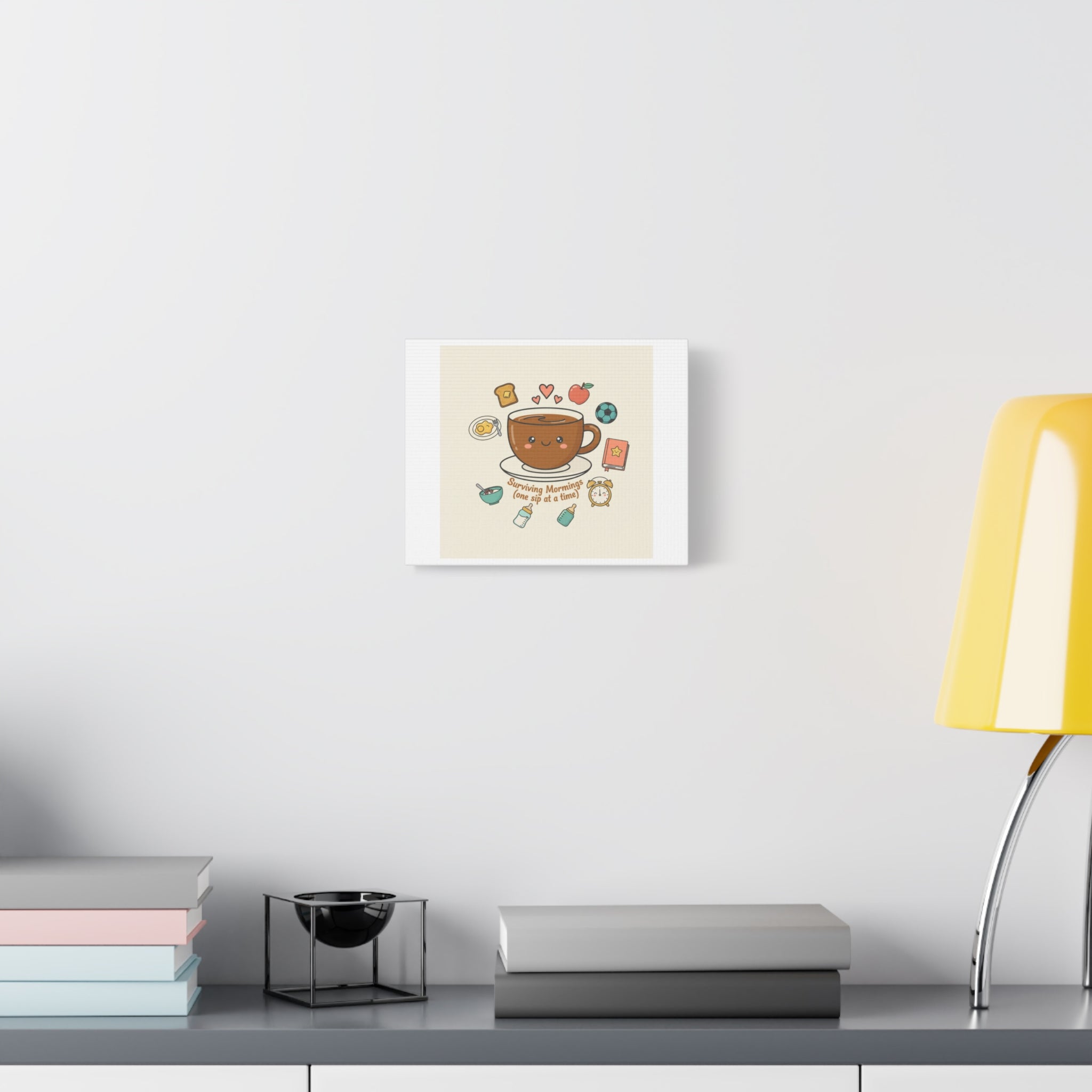 Surviving Mornings (One Sip at a Time) Canvas | Parenting Morning Humor, Coffee & Kids
