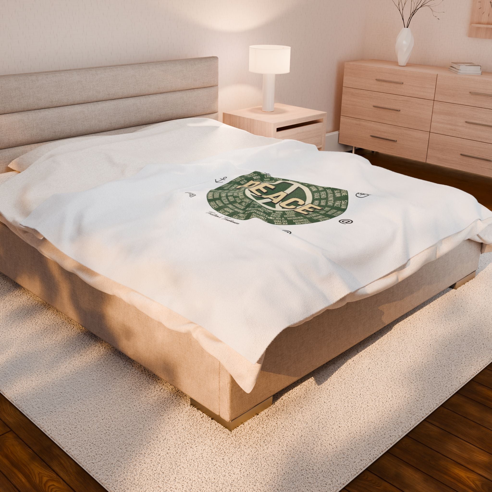 Handwritten Peace Doodle Velveteen Plush Blanket | Sketch Aesthetic, Cozy Pastel