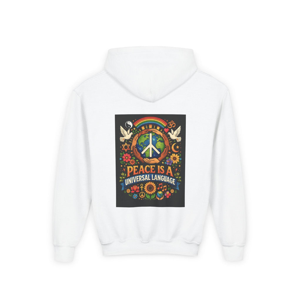 Youth Hoodie — 'Courage' Front & 'Peace Is a Universal Language' Back Graphic Sweatshirt
