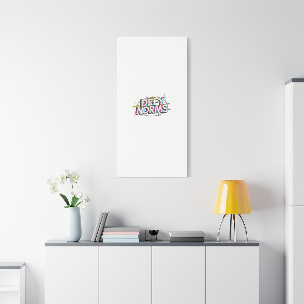 Defy Norms Canvas, Anti-Aesthetic Glitch Typography, Brutalist Poster Style