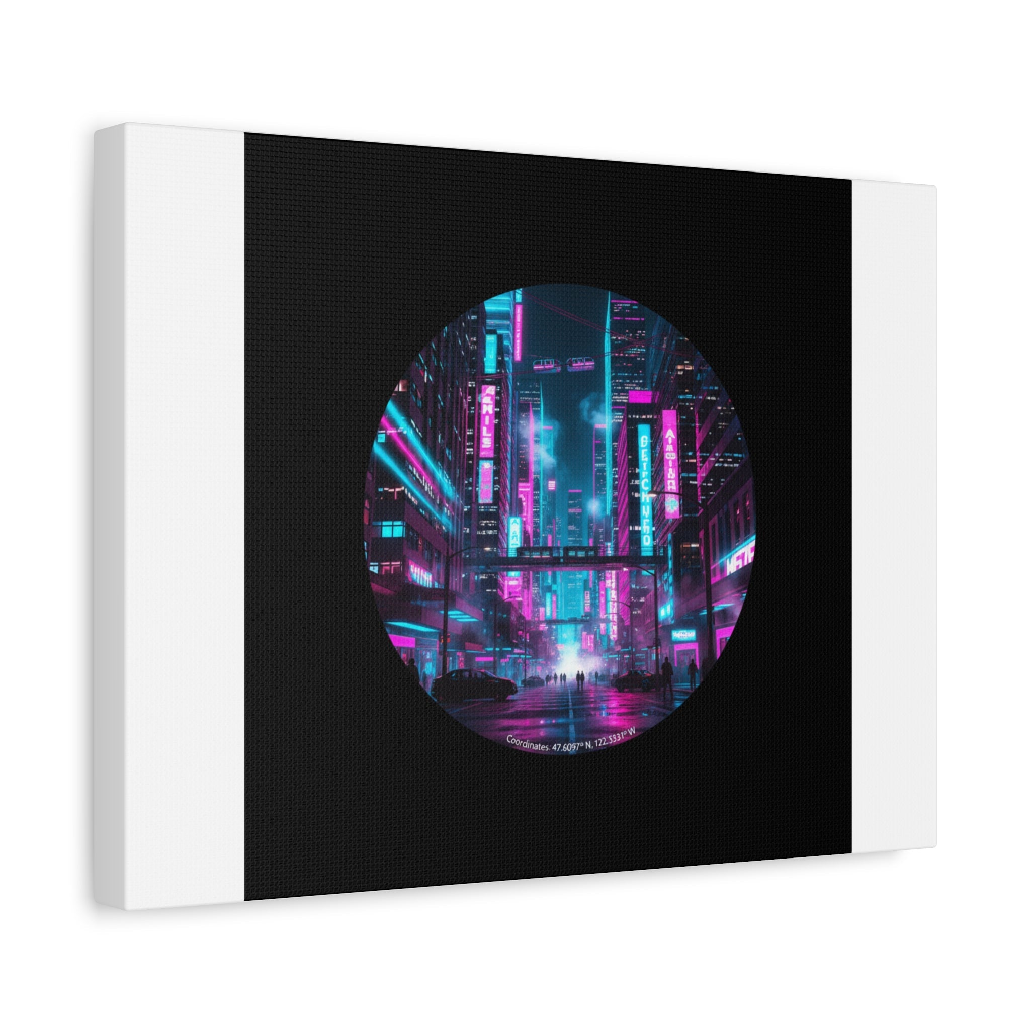 Neon Cyberpunk Cityscape Canvas | synthwave skyline, future city art