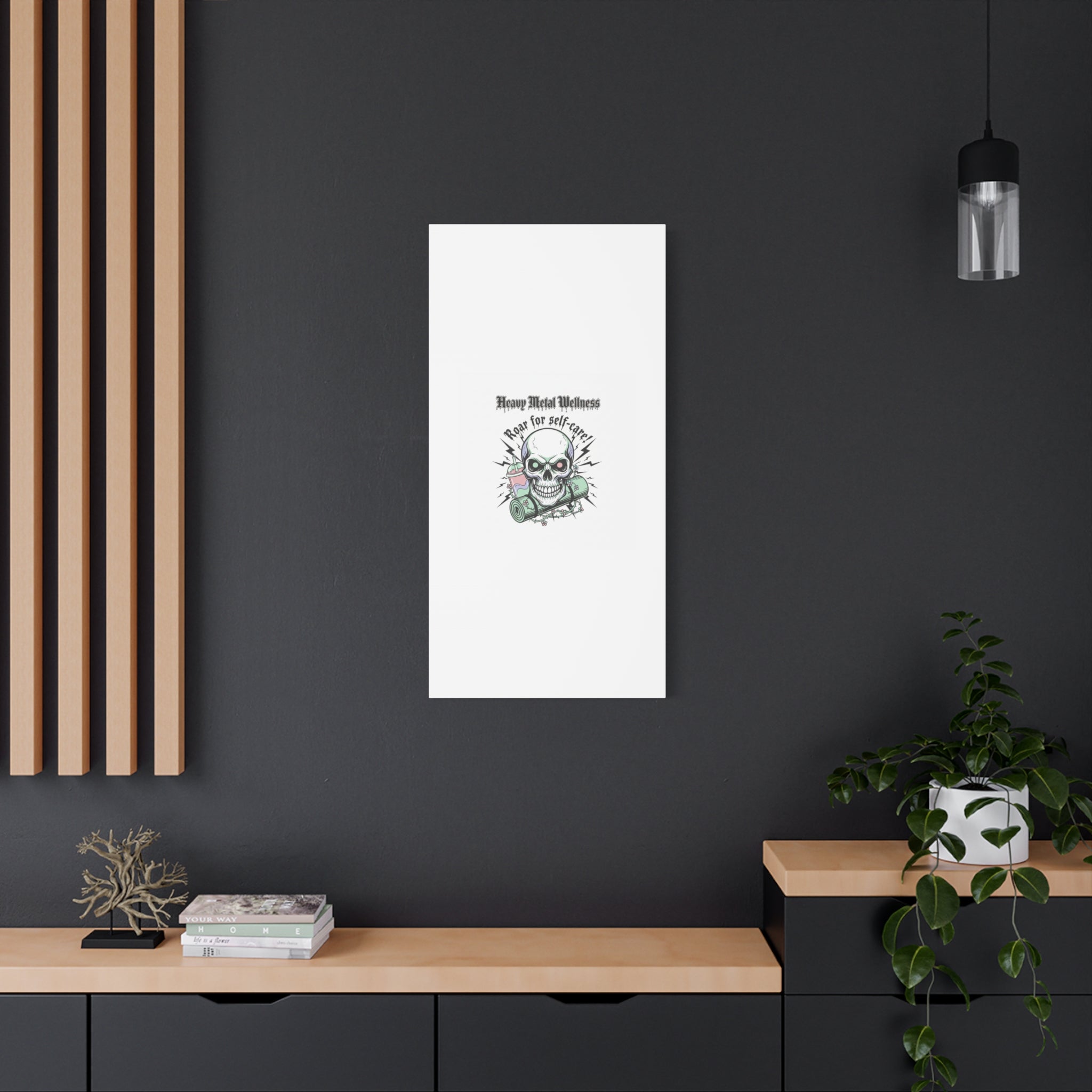 Roar for Self-Care Skull Canvas | heavy metal wellness, gothic wellness quote