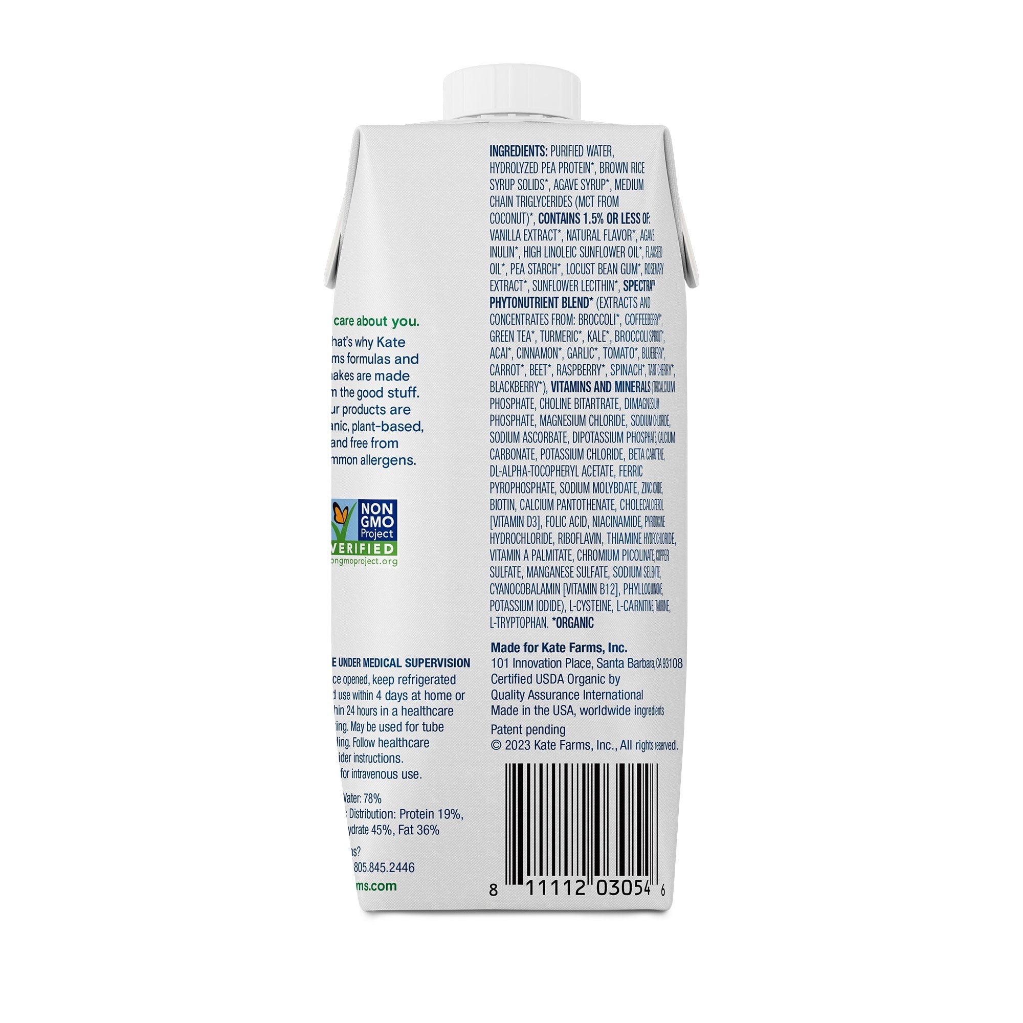 Kate Farms® Peptide 1.0 Vanilla Sole-Source Nutrition Formula, 11-ounce carton 811112030553