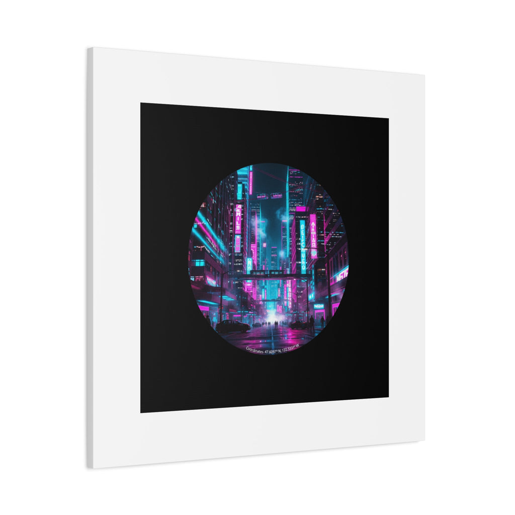 Neon Cyberpunk Cityscape Canvas | synthwave skyline, future city art