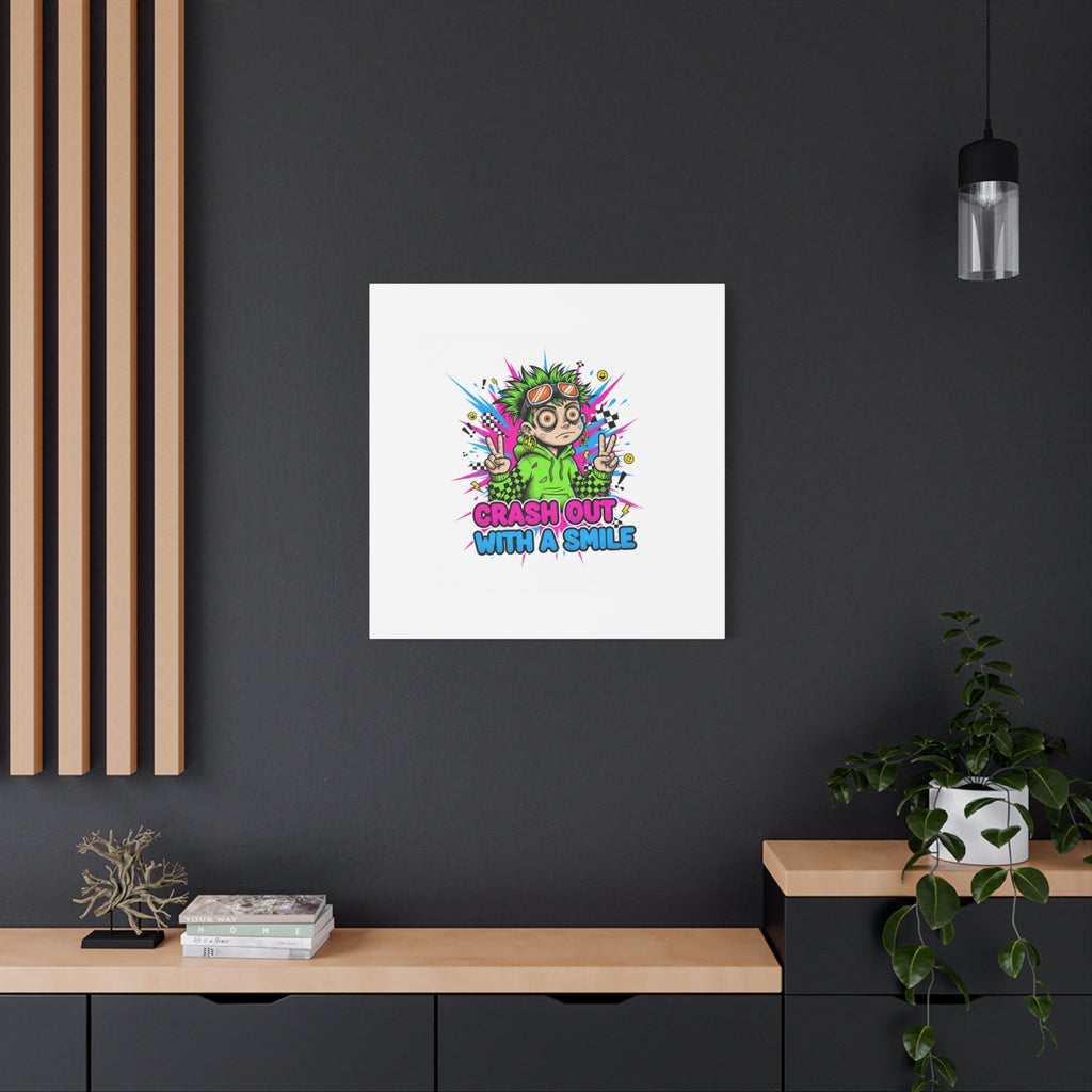 Crash Out With a Smile Canvas Print | Neon Skate Graffiti, Meme Meltdown Art