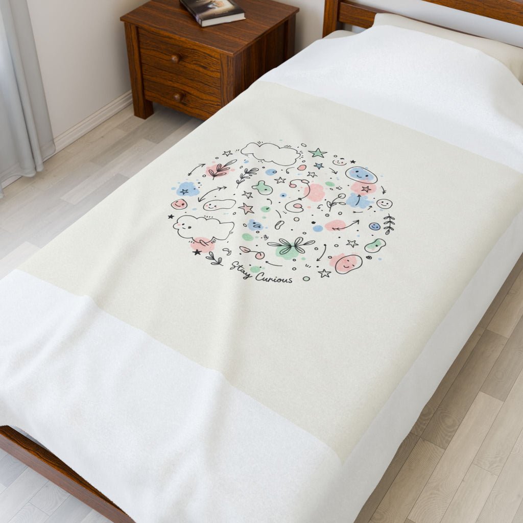 Whimsical Hand-Drawn Doodle Circle Blanket | Sketch Art Velveteen Plush