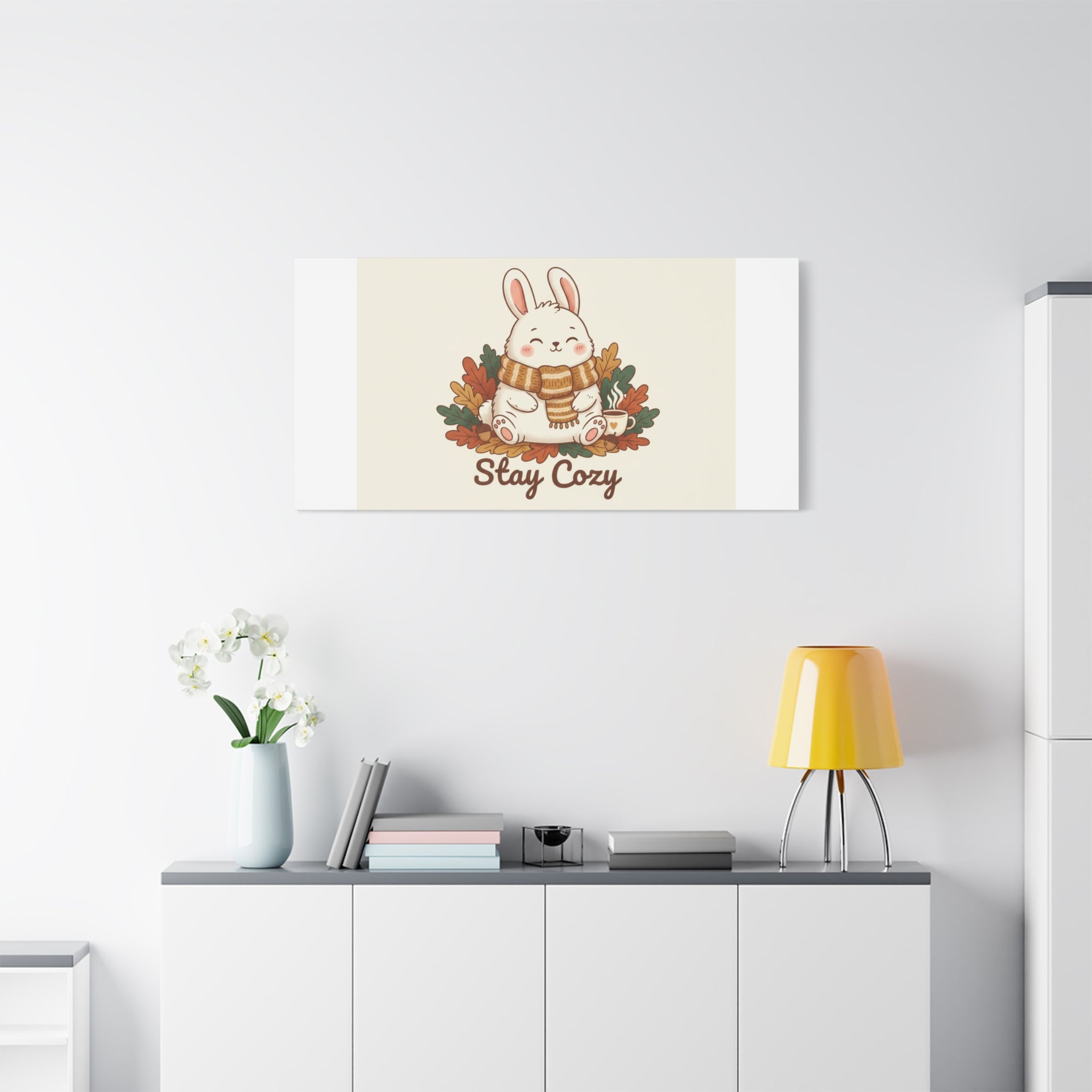 Cozy Bunny Illustration Canvas | Cute Critter Winter Forest Art