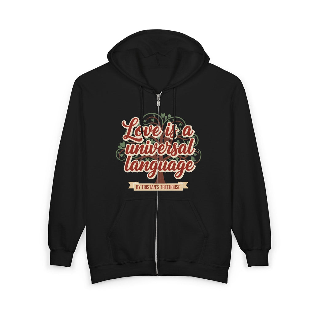 Love Vibes Zip Hoodie —Tristan’s Treehouse  Rustic Lakeside Circle Illustration