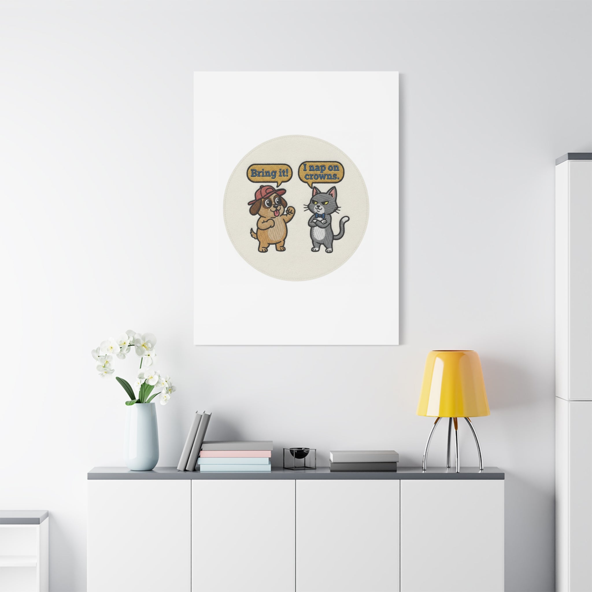 Funny Cat vs Dog Canvas | Pet Rivalry Wall Art