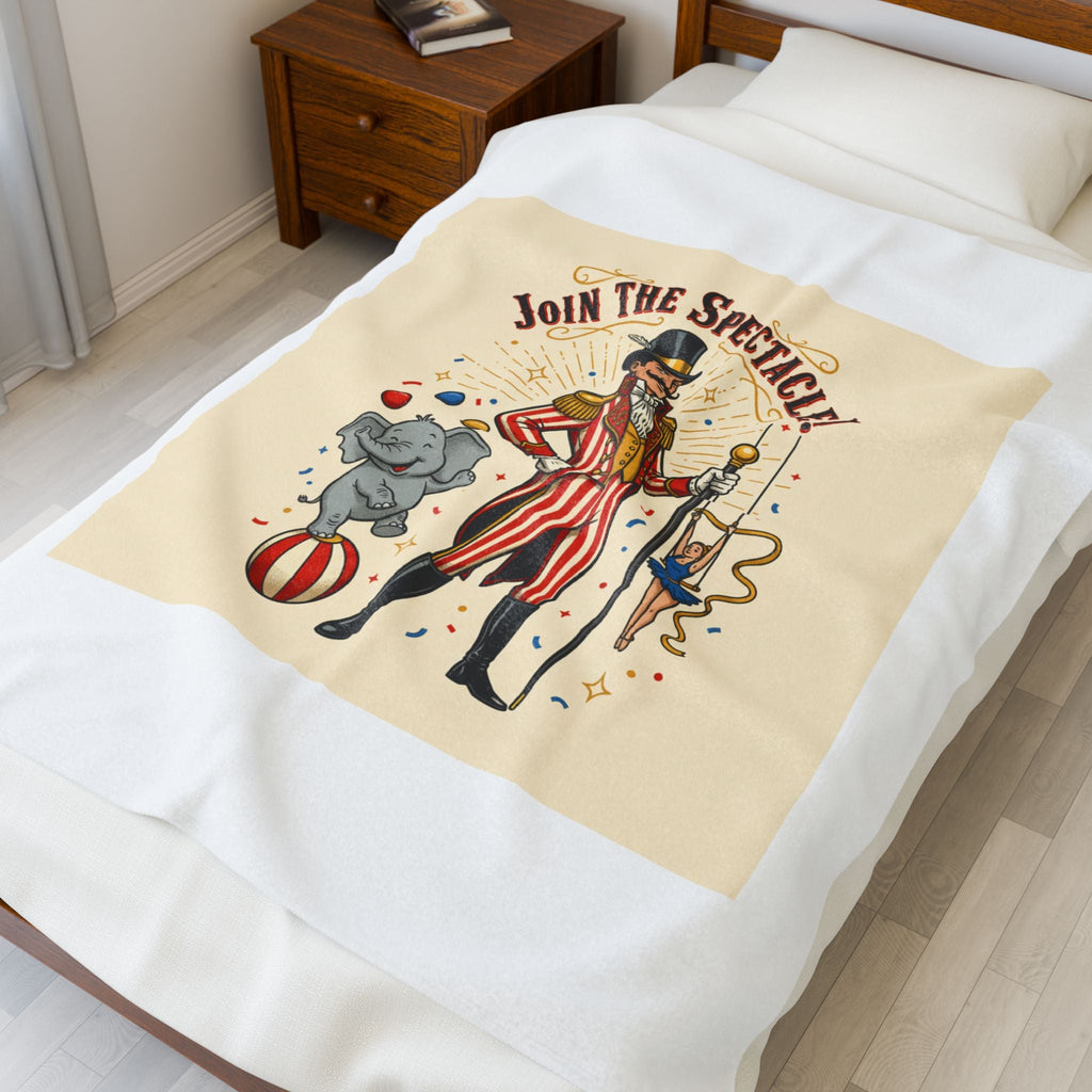 Join the Spectacle! Circus Ringmaster Velveteen Blanket | Vintage Carnival Design, Camp Circus Aesthetic