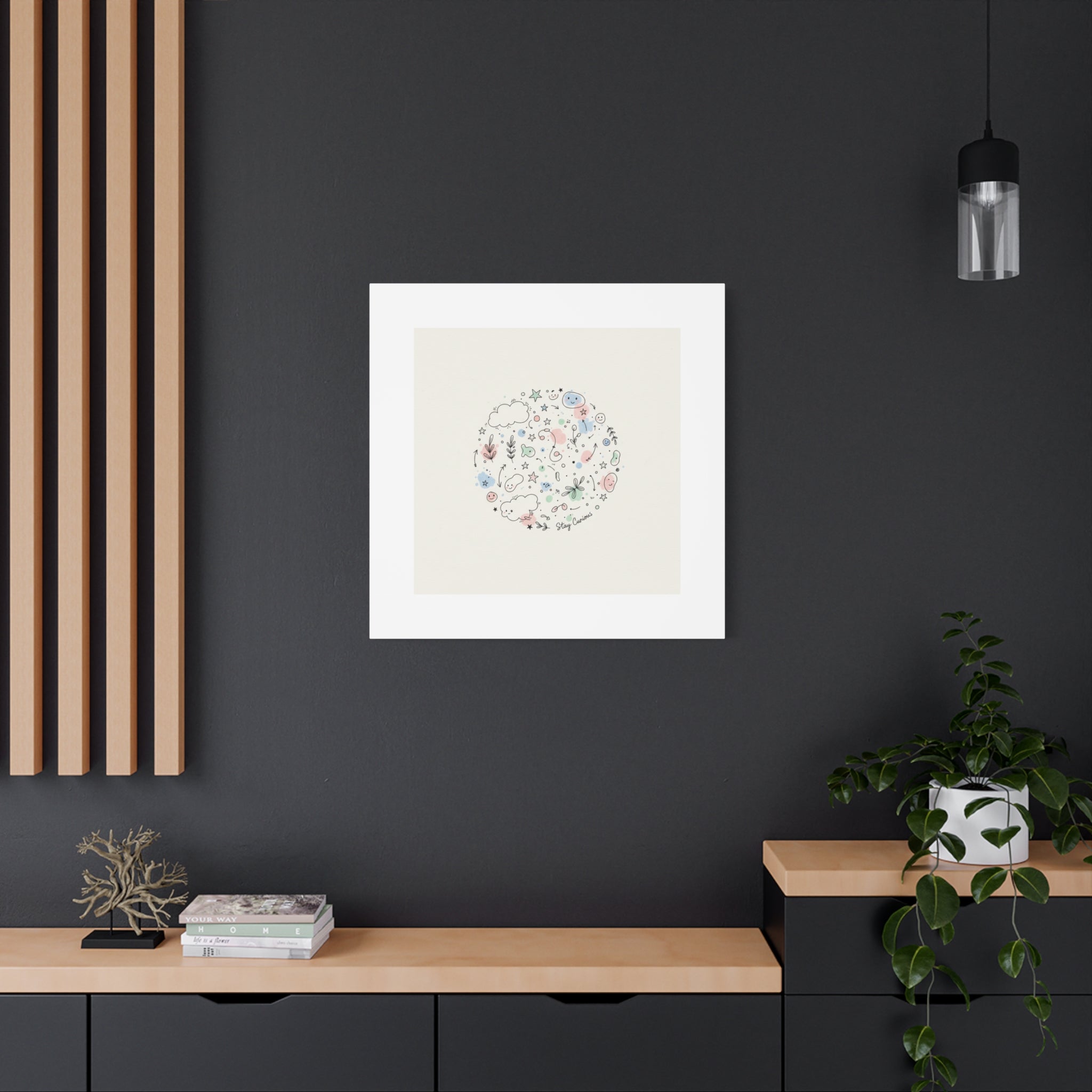 Doodle Circle Line Drawing Matte Canvas, Hand-Drawn Sketch Art