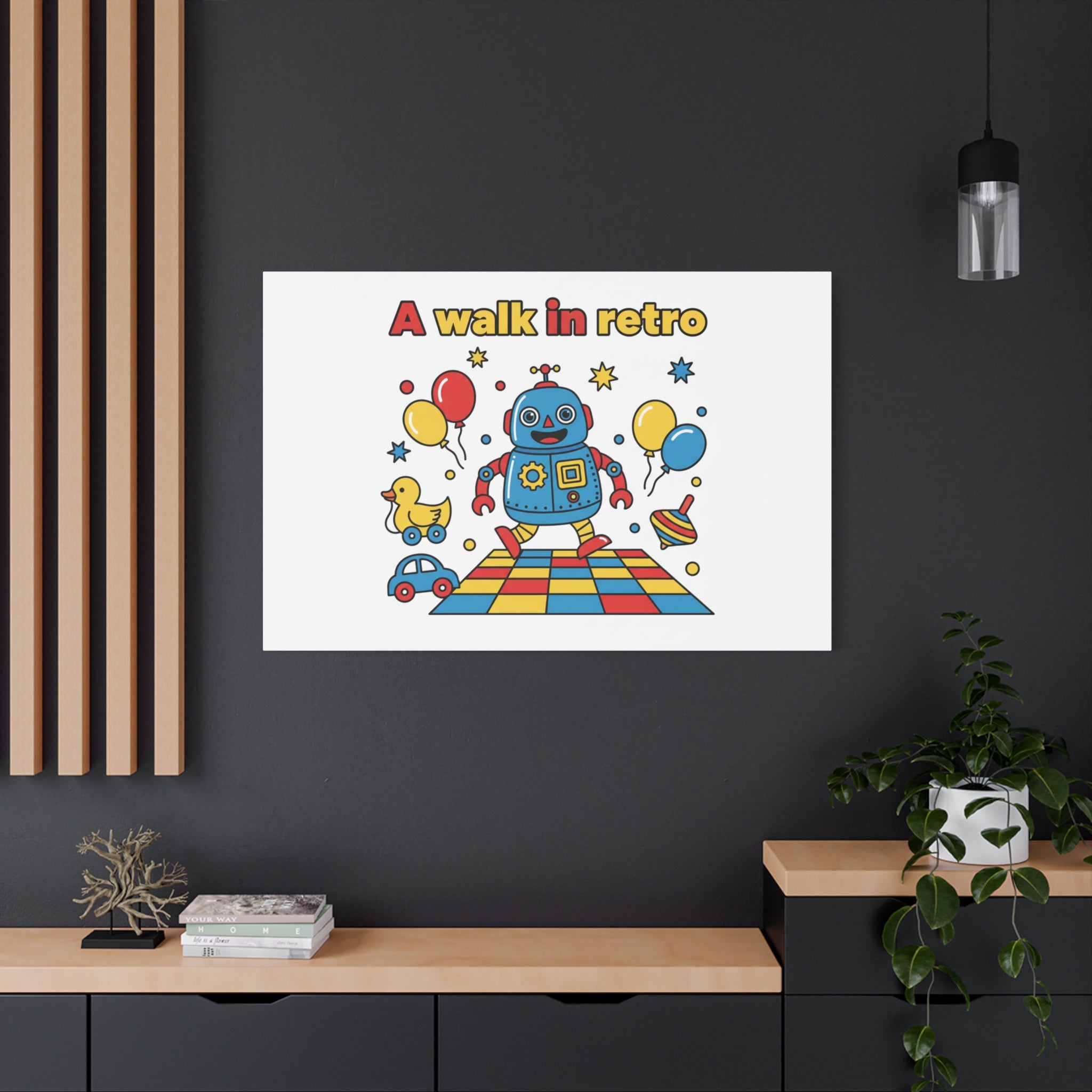 Retro Toy Robot Canvas | Throwback Kid, Primary Color Nostalgia
