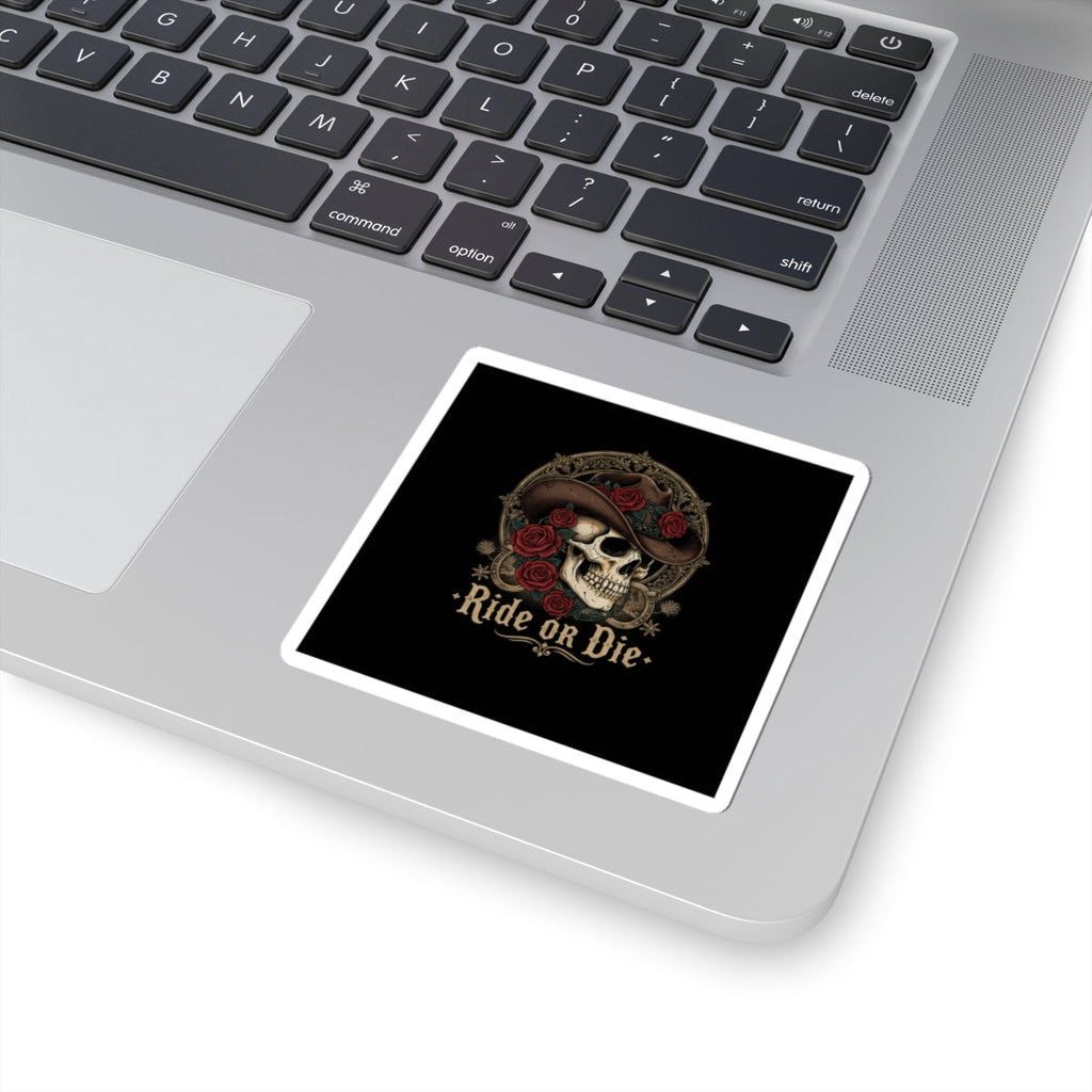 Western skull art Kiss-Cut Sticker | gothic Americana, desert noir