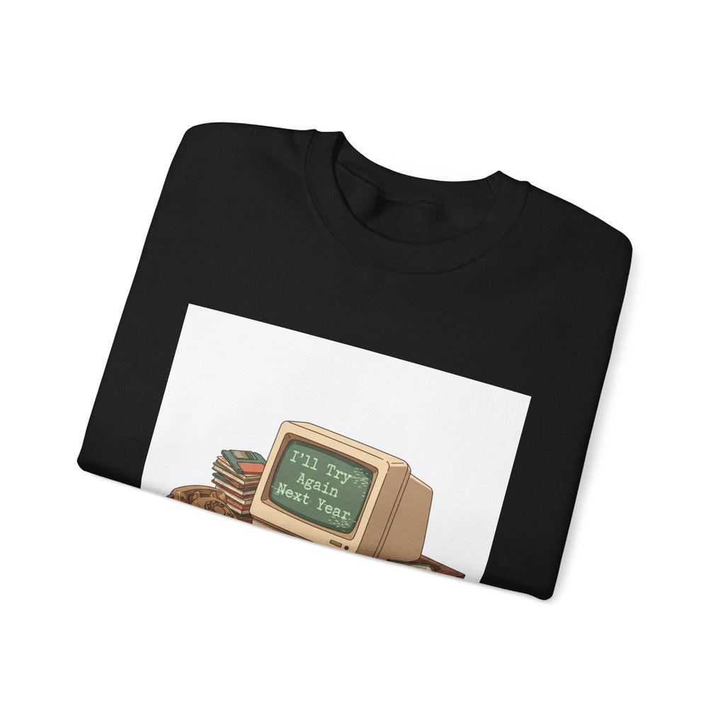 I’ll Try Again Next Year Crewneck Sweatshirt | Resolution Joke, Retro Computer