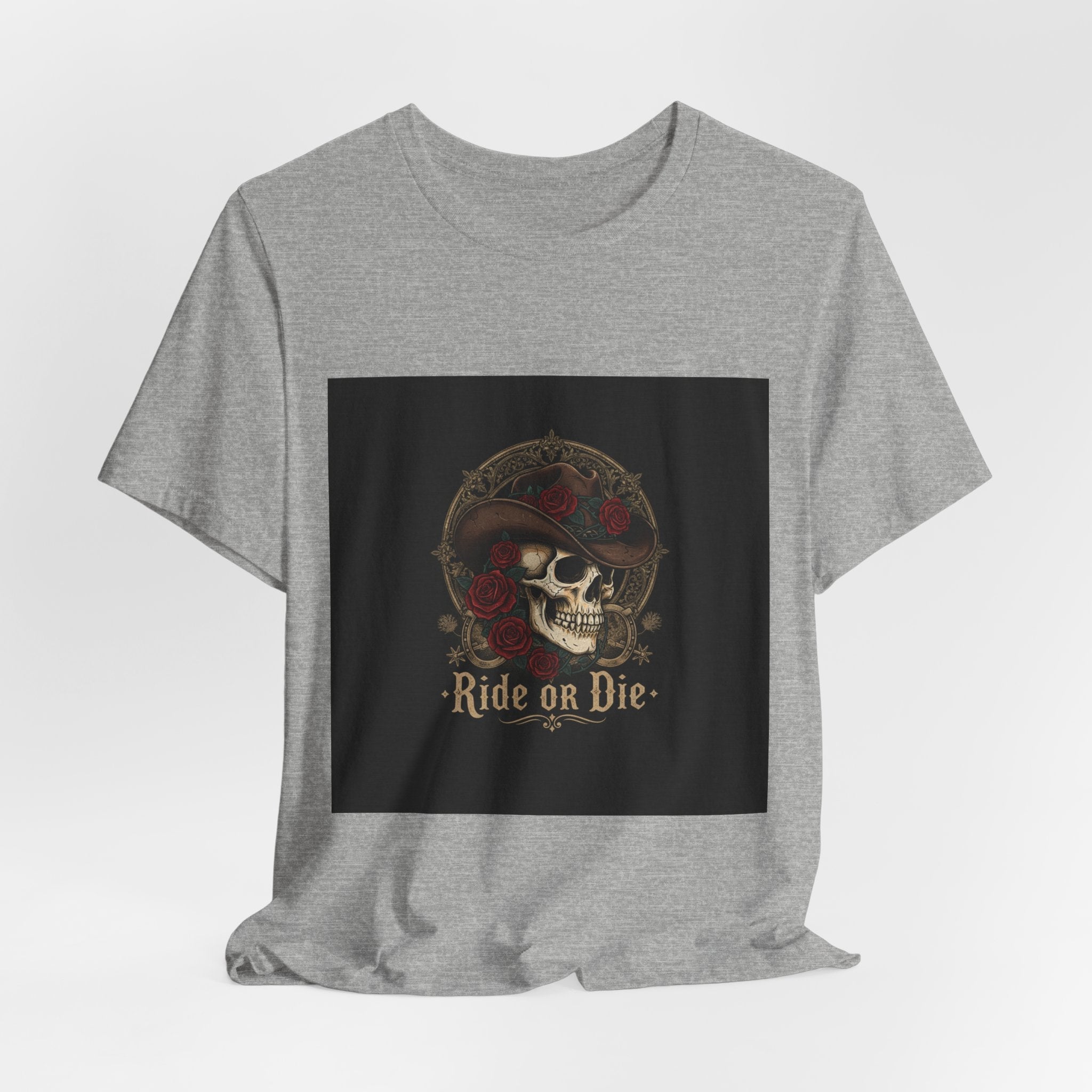 Ride or Die Skull Cowboy Tee | western skull art, gothic Americana