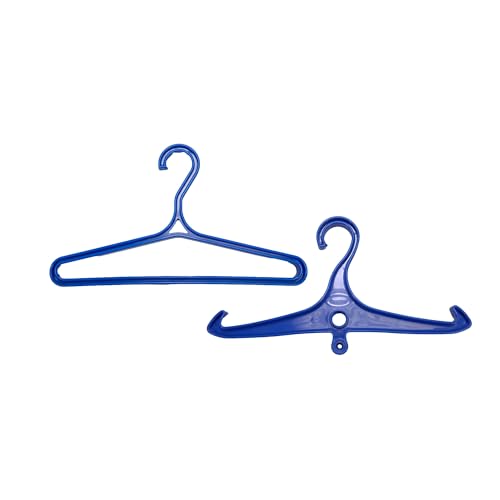 Scuba Choice Wetsuit & Drysuit Hanger Bundle (Blue) – Heavy-Duty Wide-Shoulder Hanger + Anti-Slip DIN Thread Hanger for BCD, Wetsuits & Scuba Gear Storage, Drying & Organization