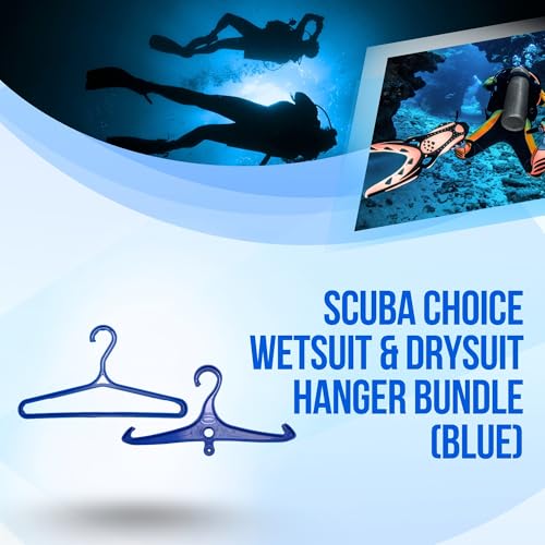 Scuba Choice Wetsuit & Drysuit Hanger Bundle (Blue) – Heavy-Duty Wide-Shoulder Hanger + Anti-Slip DIN Thread Hanger for BCD, Wetsuits & Scuba Gear Storage, Drying & Organization