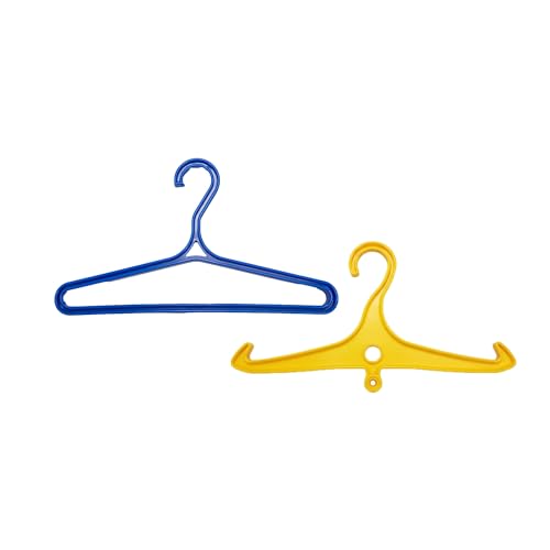 Scuba Choice Wetsuit & Drysuit Hanger Bundle – Wide-Shoulder Hanger (Blue) + Anti-Slip DIN Thread Hanger (Yellow) for BCD, Wetsuits & Scuba Gear Storage, Drying & Organization