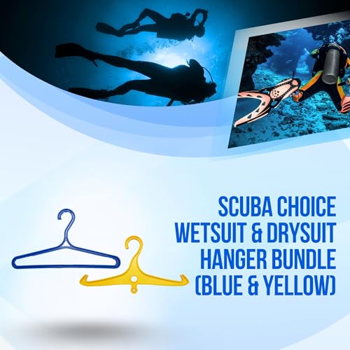 Scuba Choice Wetsuit & Drysuit Hanger Bundle – Wide-Shoulder Hanger (Blue) + Anti-Slip DIN Thread Hanger (Yellow) for BCD, Wetsuits & Scuba Gear Storage, Drying & Organization
