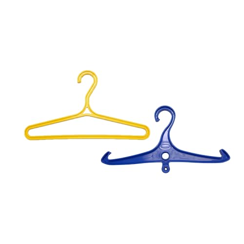 Scuba Choice Wetsuit & Drysuit Hanger Bundle – Wide-Shoulder Hanger (Yellow) + Anti-Slip DIN Thread Hanger (Blue) for BCD, Wetsuits & Scuba Gear Storage, Drying & Organization