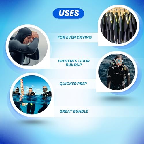 Scuba Choice Wetsuit Hanger Bundle – Heavy-Duty Wide-Shoulder Drysuit Hanger, Anti-Slip DIN Thread BCD Hanger & Accessory Organizer for Fins Boots Gloves, Scuba Gear Drying Storage