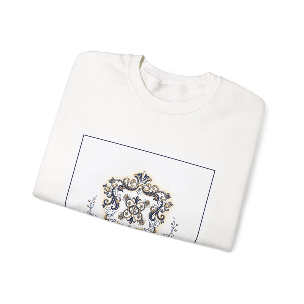 Ornate Pin Emblem Crewneck Sweatshirt | brooch graphic, baroque print