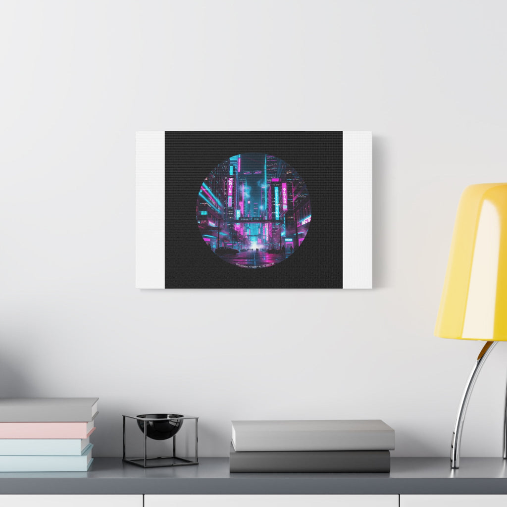 Neon Cyberpunk Cityscape Canvas | synthwave skyline, future city art