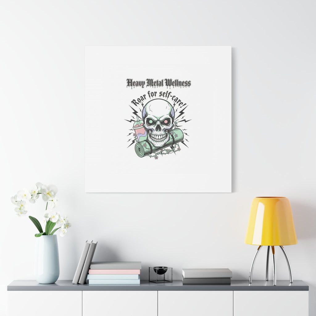 Roar for Self-Care Skull Canvas | heavy metal wellness, gothic wellness quote