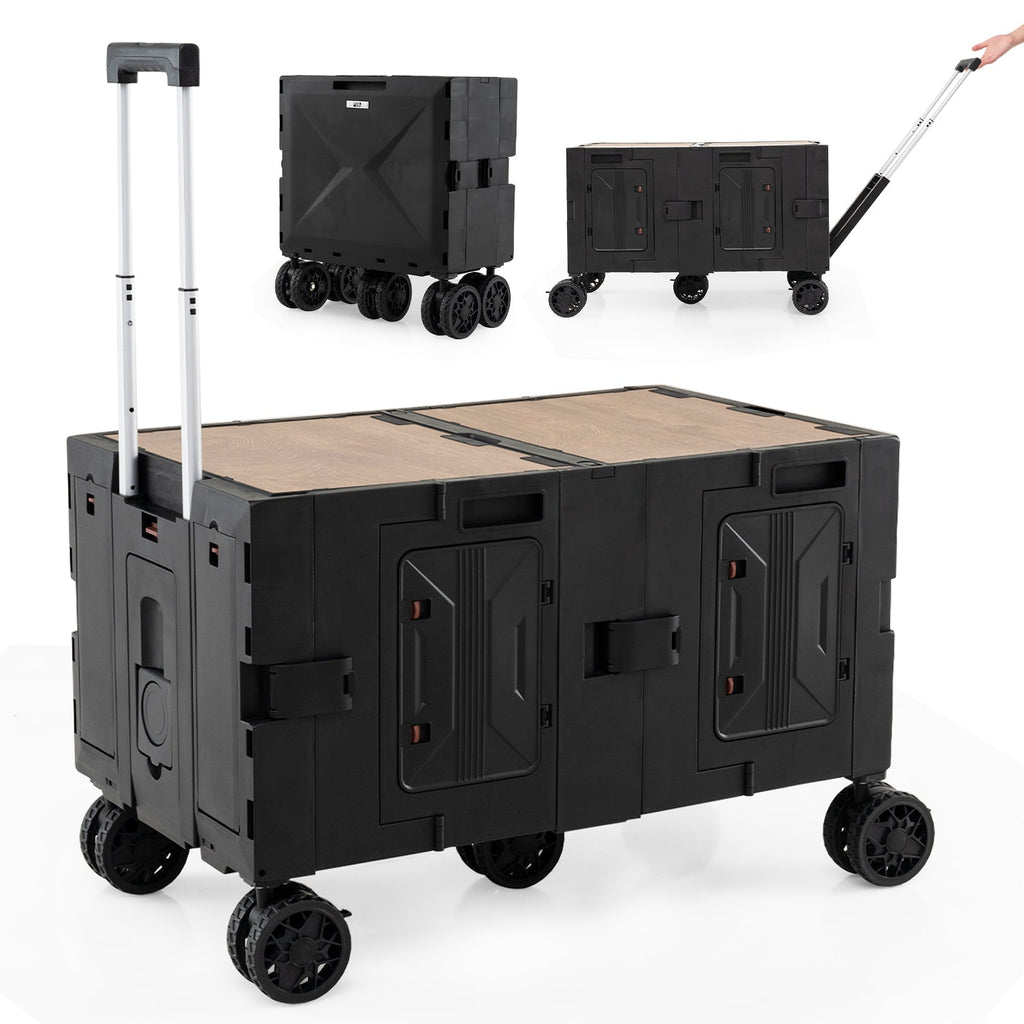Large Foldable Utility Cart with 2-Tier Storage Crates and Telescoping Handle