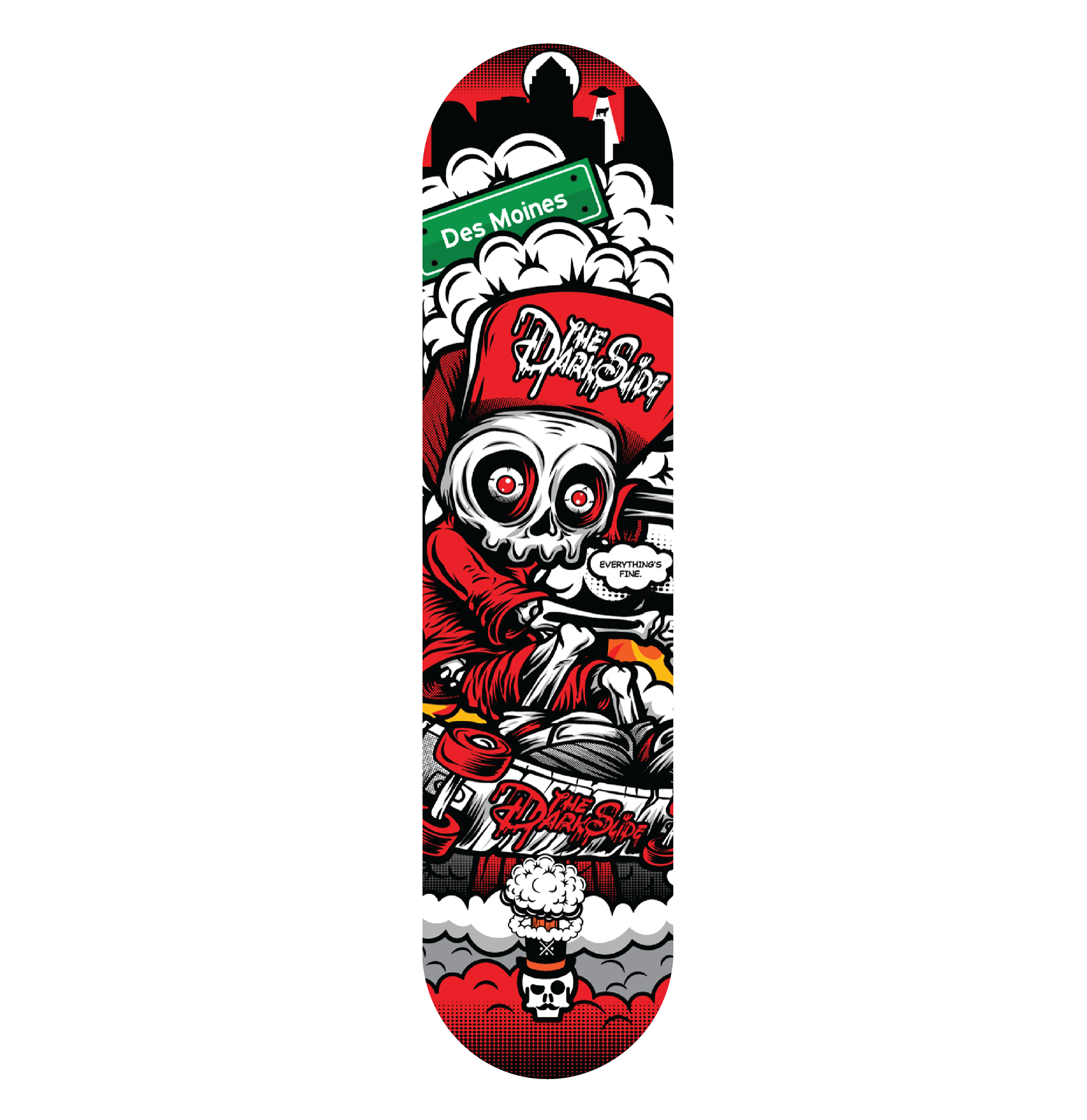 The Dark Slide x Skullduggery "Everything's Fine" Skateboard Deck