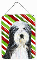 Bearded Collie Candy Cane Holiday Christmas Wall or Door Hanging Prints Aluminum Metal Sign Kitchen Wall Bar Bathroom Plaque Home Decor Front Door Plaque, 12x16, Multicolor