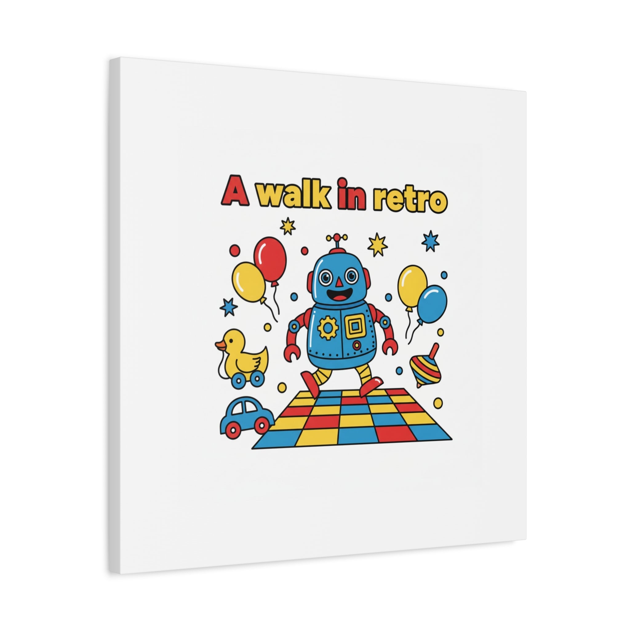 Retro Toy Robot Canvas | Throwback Kid, Primary Color Nostalgia