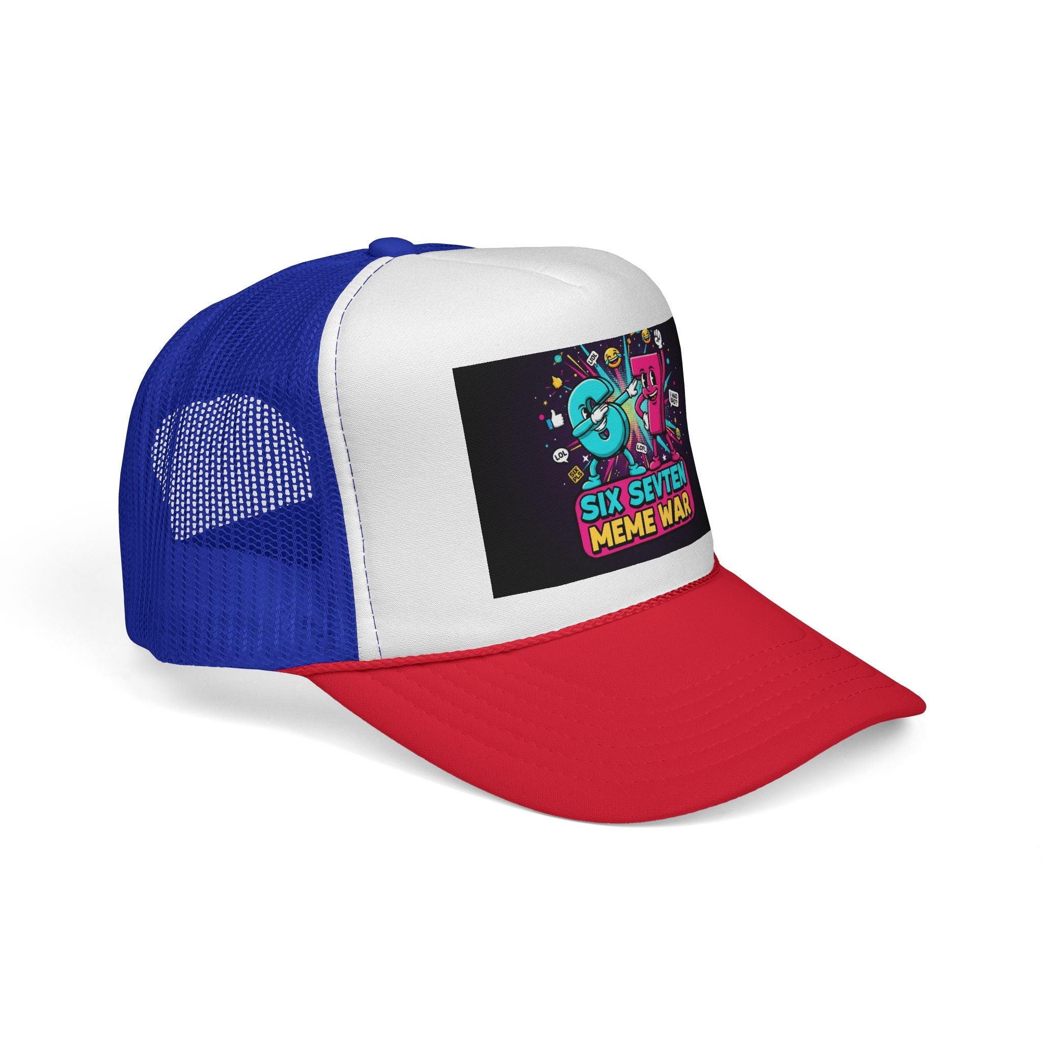 Trucker Cap - 'Six Seven Meme War' Colorful Retro Gaming Snapback