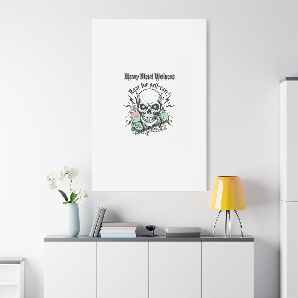 Roar for Self-Care Skull Canvas | heavy metal wellness, gothic wellness quote