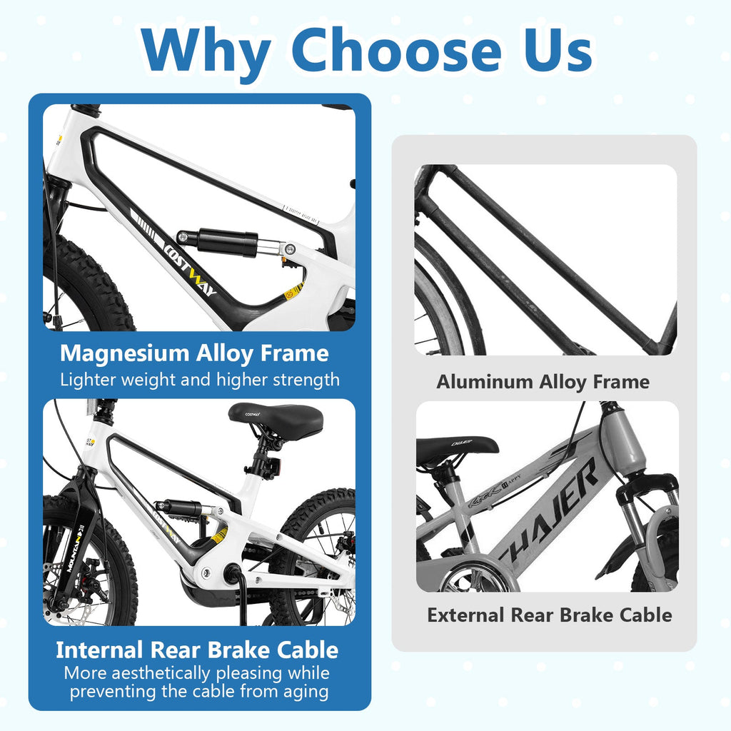16 Inch Kids Bike Magnesium Alloy Bicycle Adjustable for Aged 4 to 7-16 inches