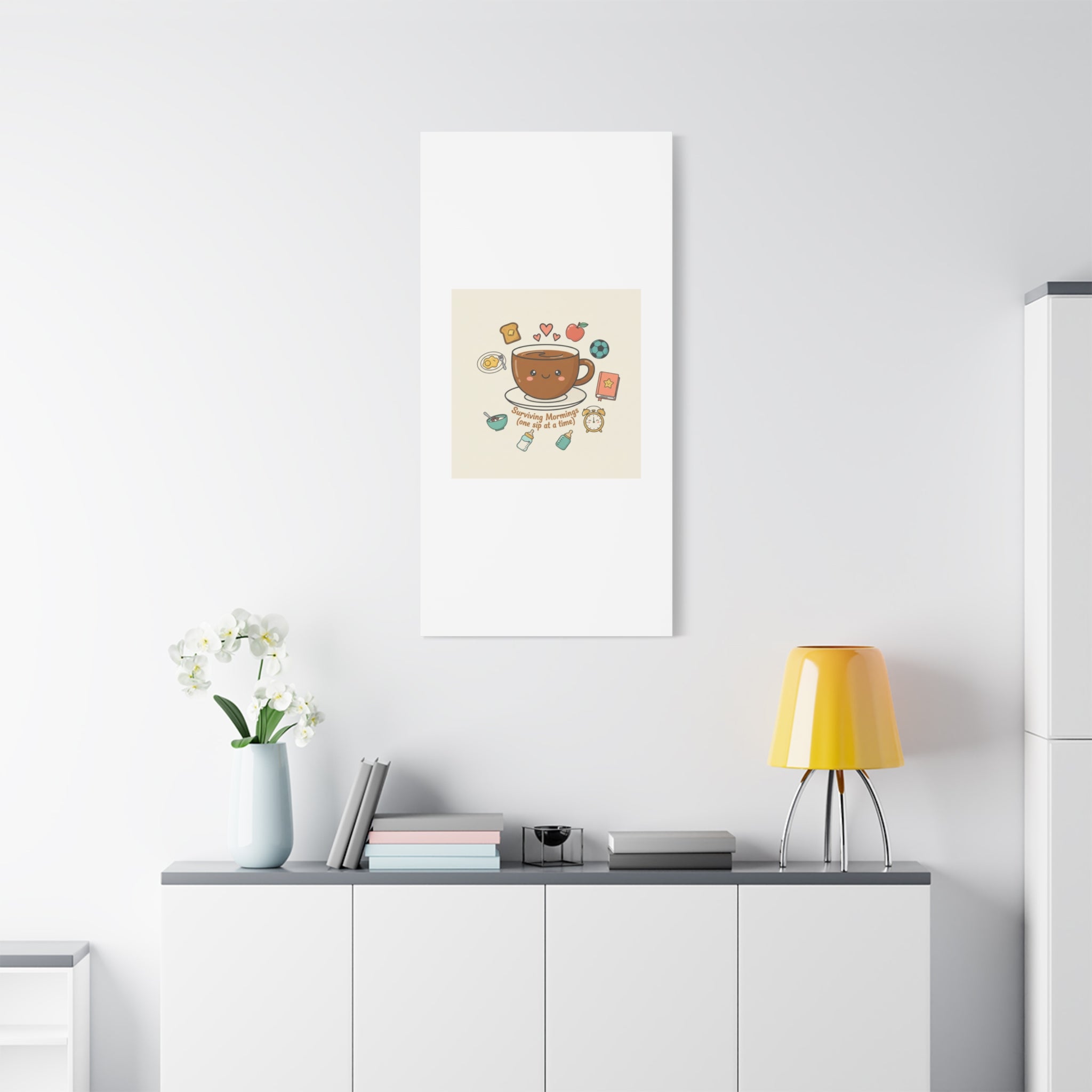 Surviving Mornings (One Sip at a Time) Canvas | Parenting Morning Humor, Coffee & Kids