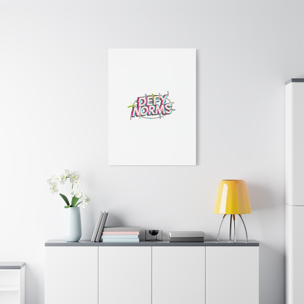 Defy Norms Canvas, Anti-Aesthetic Glitch Typography, Brutalist Poster Style