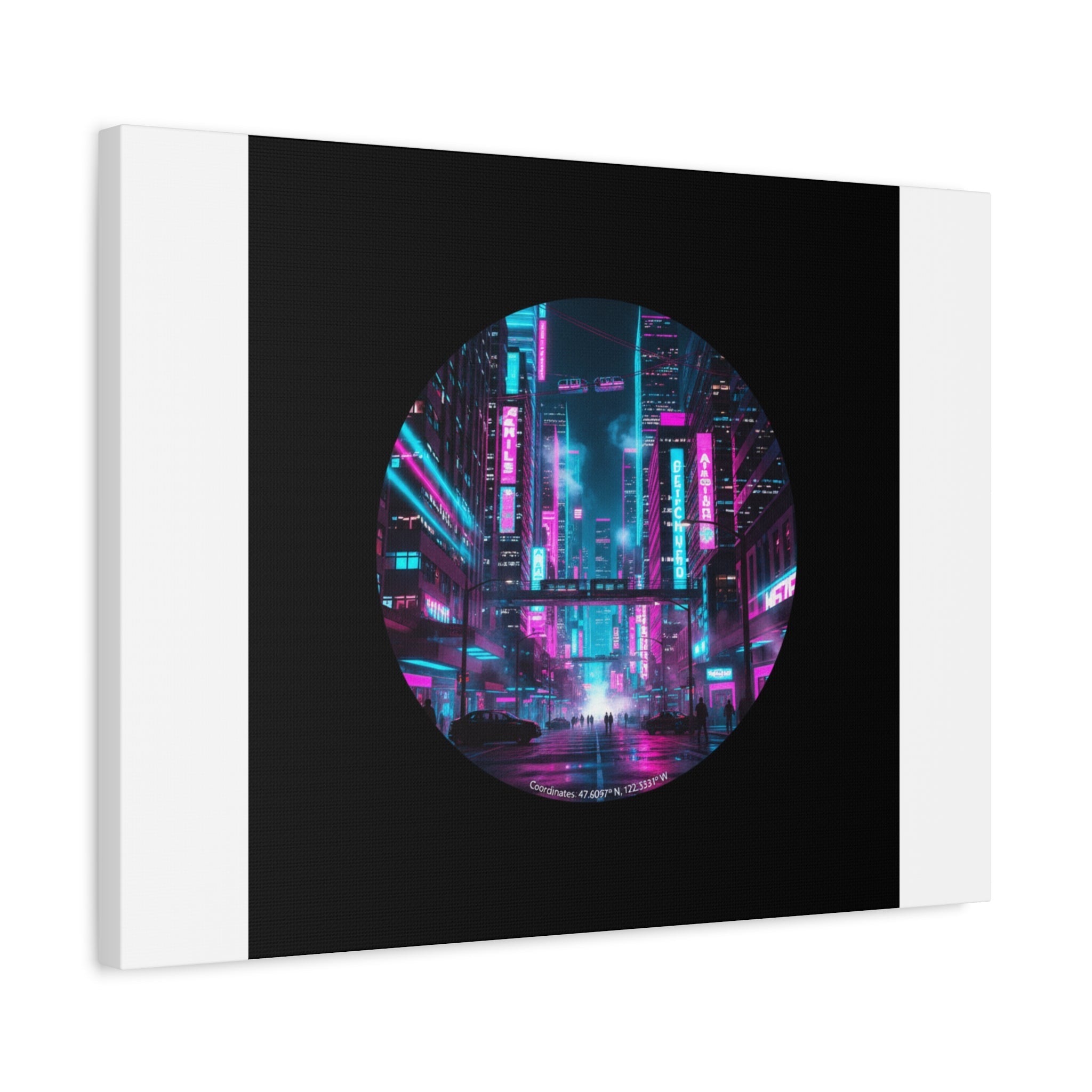 Neon Cyberpunk Cityscape Canvas | synthwave skyline, future city art
