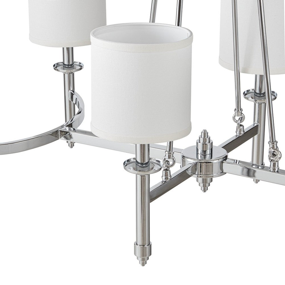 6-Light Drum Shade Chandelier | Bedford Collection Transitional Ceiling Light with Curved Frame — Chrome or Gold, 39.25" Wide