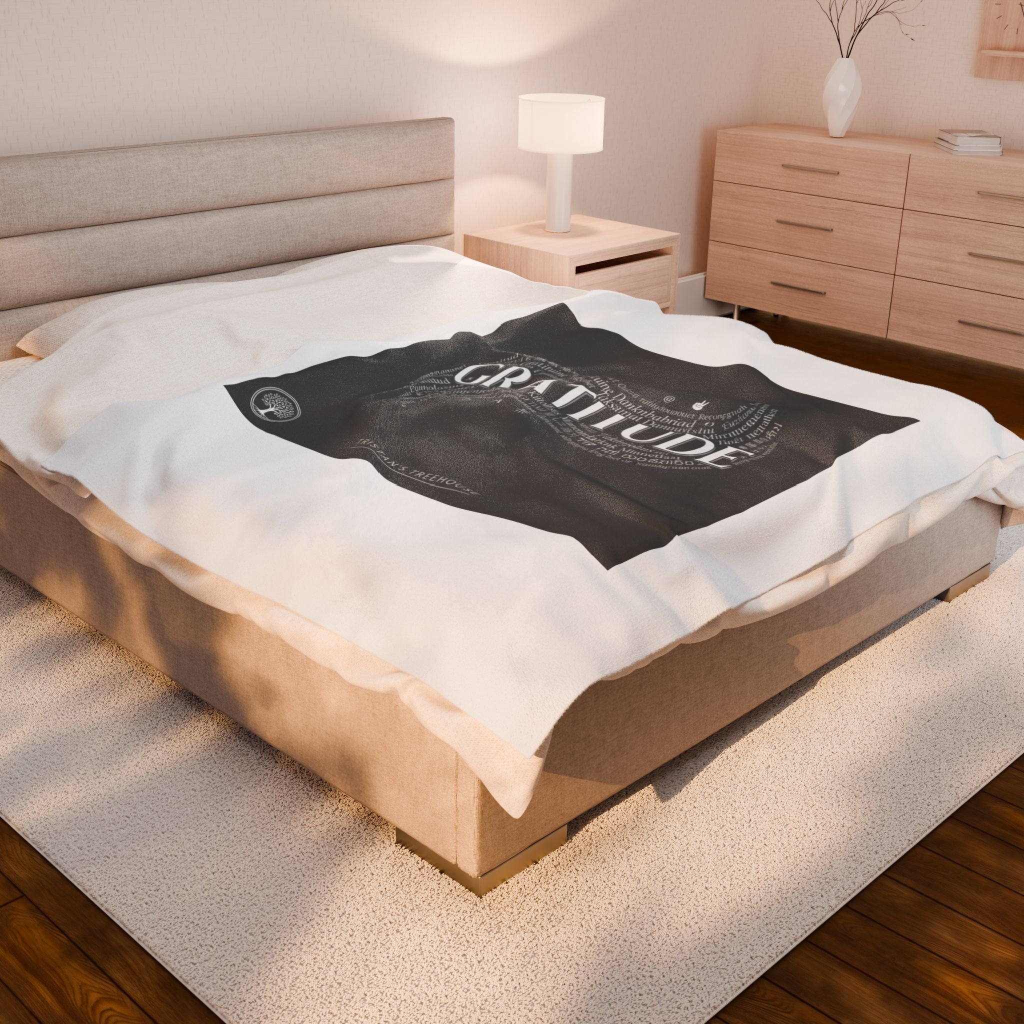 Gratitude Typography Velveteen Plush Blanket | pastel tiny treats, cozy micro-indulgence