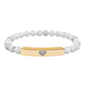 Engraved Natural Stone Stretch Bar Bracelet — Personalized Heart Bar Beaded Bracelet