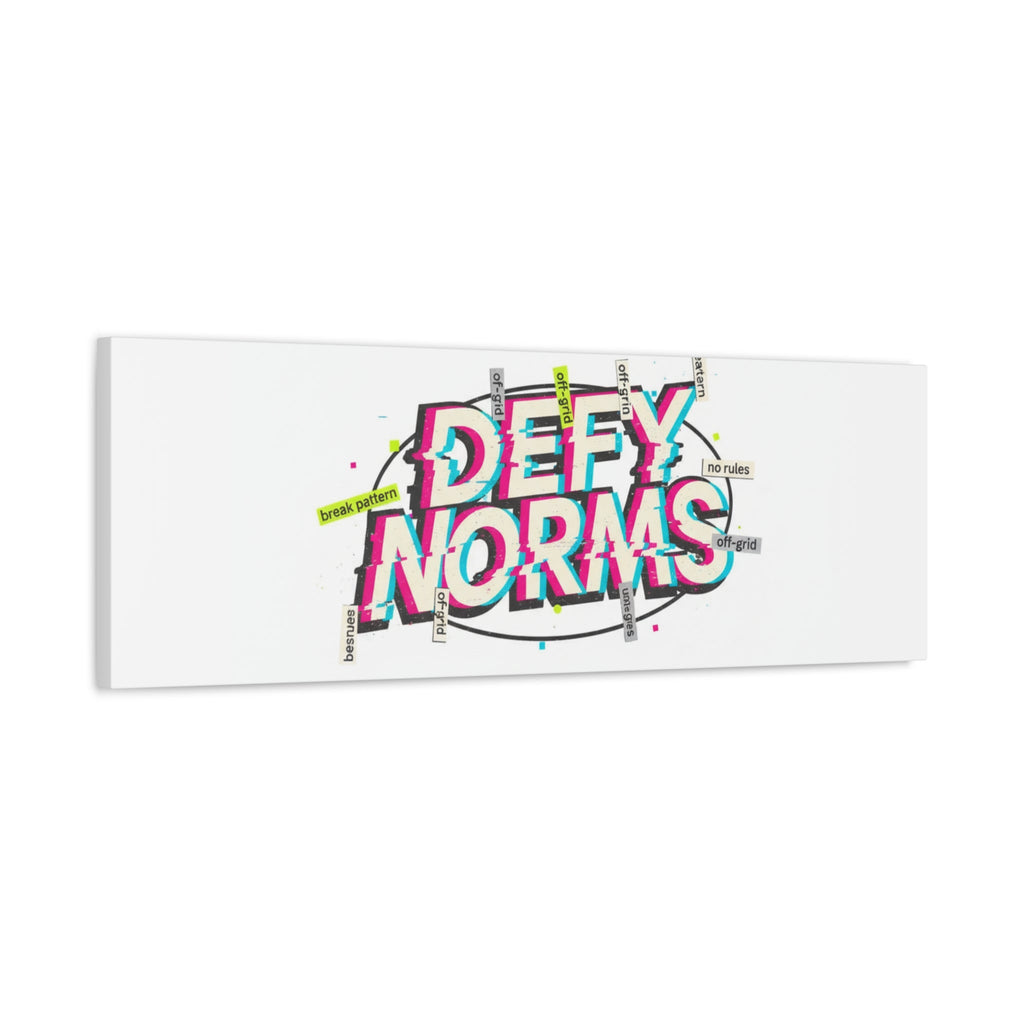 Defy Norms Canvas, Anti-Aesthetic Glitch Typography, Brutalist Poster Style